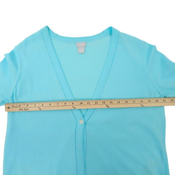 Chicos Cardigan Womens 2 US L Single Button Lightweight Stretch V Neck Aqua Blue - Picture 3 of 16
